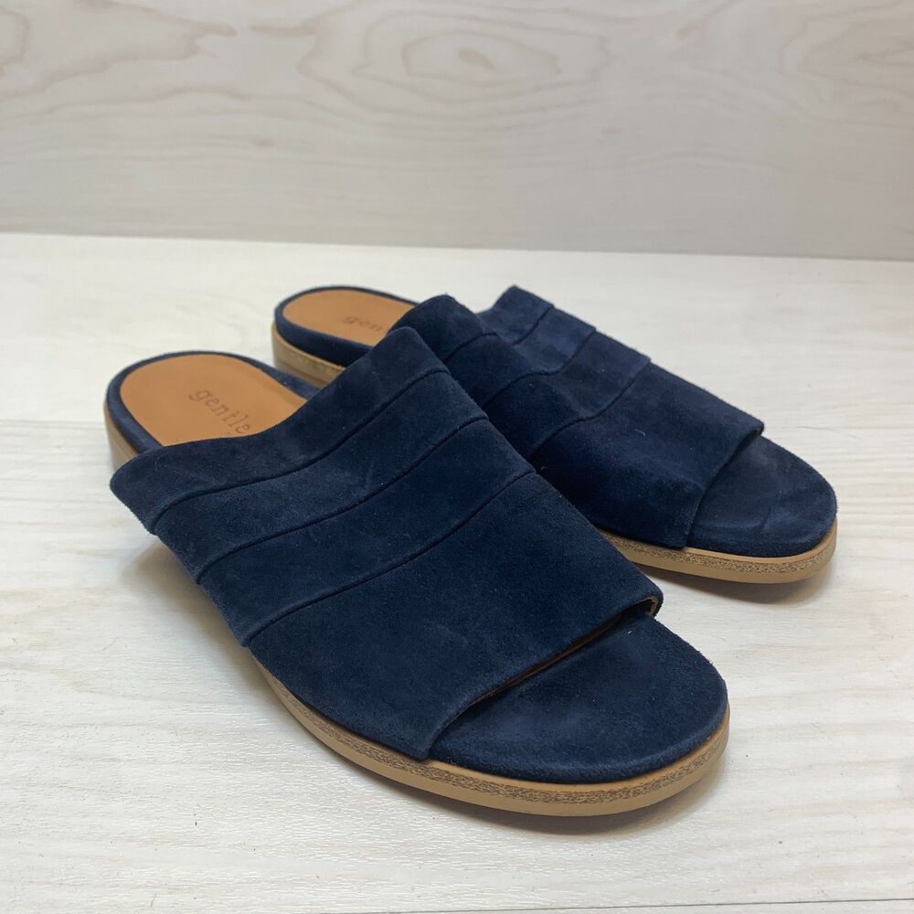 Gentle Souls by Kenneth Cole Gayle Slide Sandals Women's Size 8M‎ Blue Suede